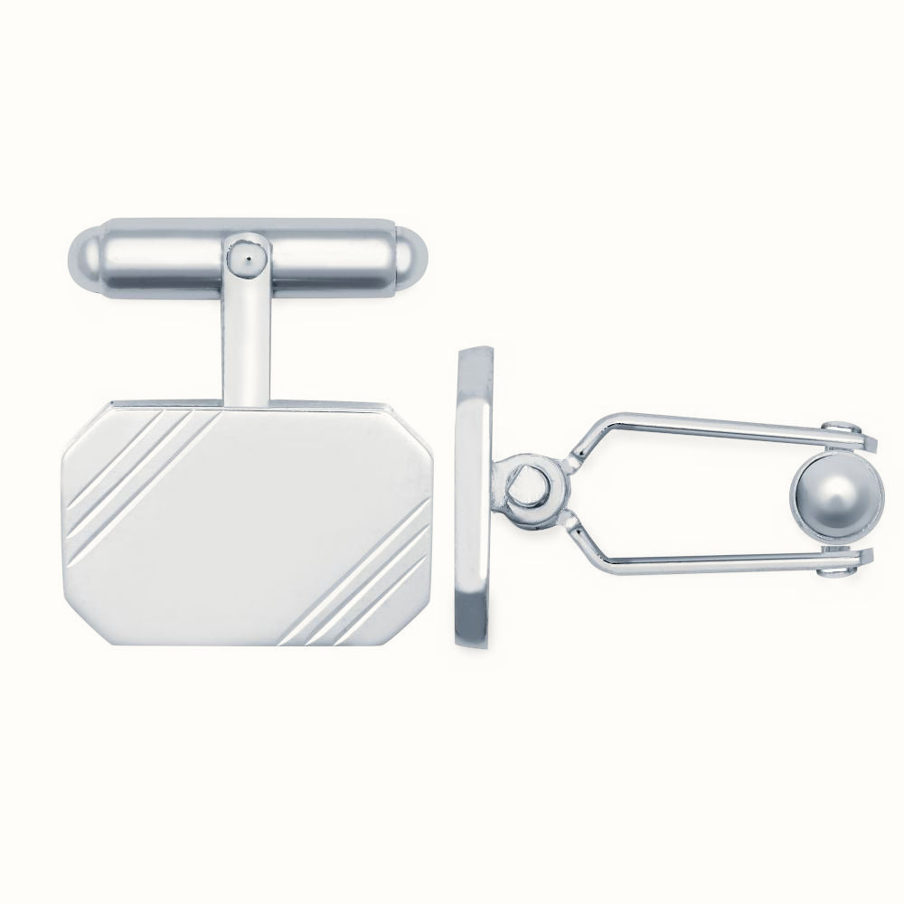 Sterling Silver Diamond Cut Rectangular Cufflinks Swivel Backs – ACL024