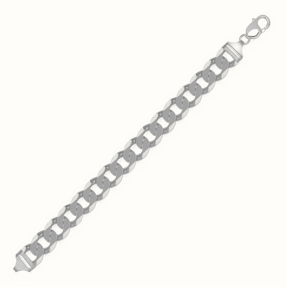 Sterling Silver Diamond Cut Flat Curb 13.7mm Gauge Bracelet – ACN006L