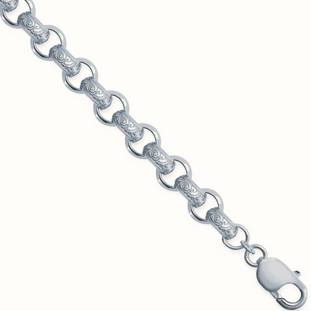 Sterling Silver Patterned & Plain Belcher 9.0mm Gauge Bracelet – ACN023A