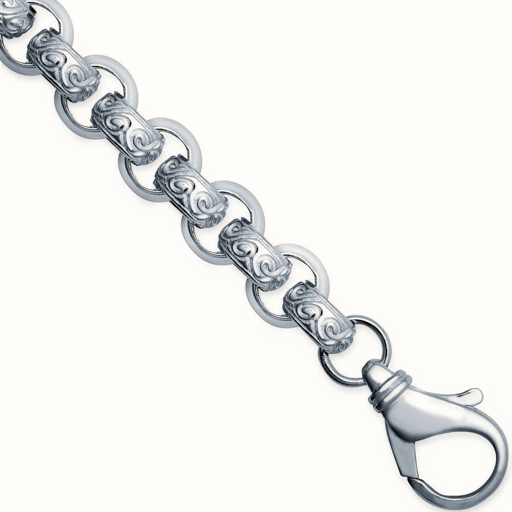 Sterling Silver Patterned & Plain Belcher 12.0mm Gauge Bracelet – ACN023B