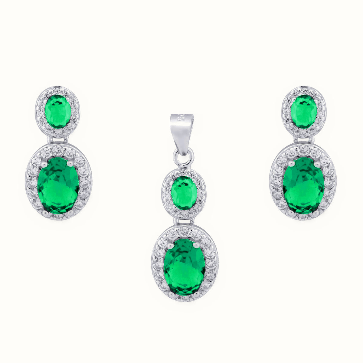 Sterling Silver Rhodium Princess Kate Emereld Centre CZ Earrings and Pendant Set – AEP001G