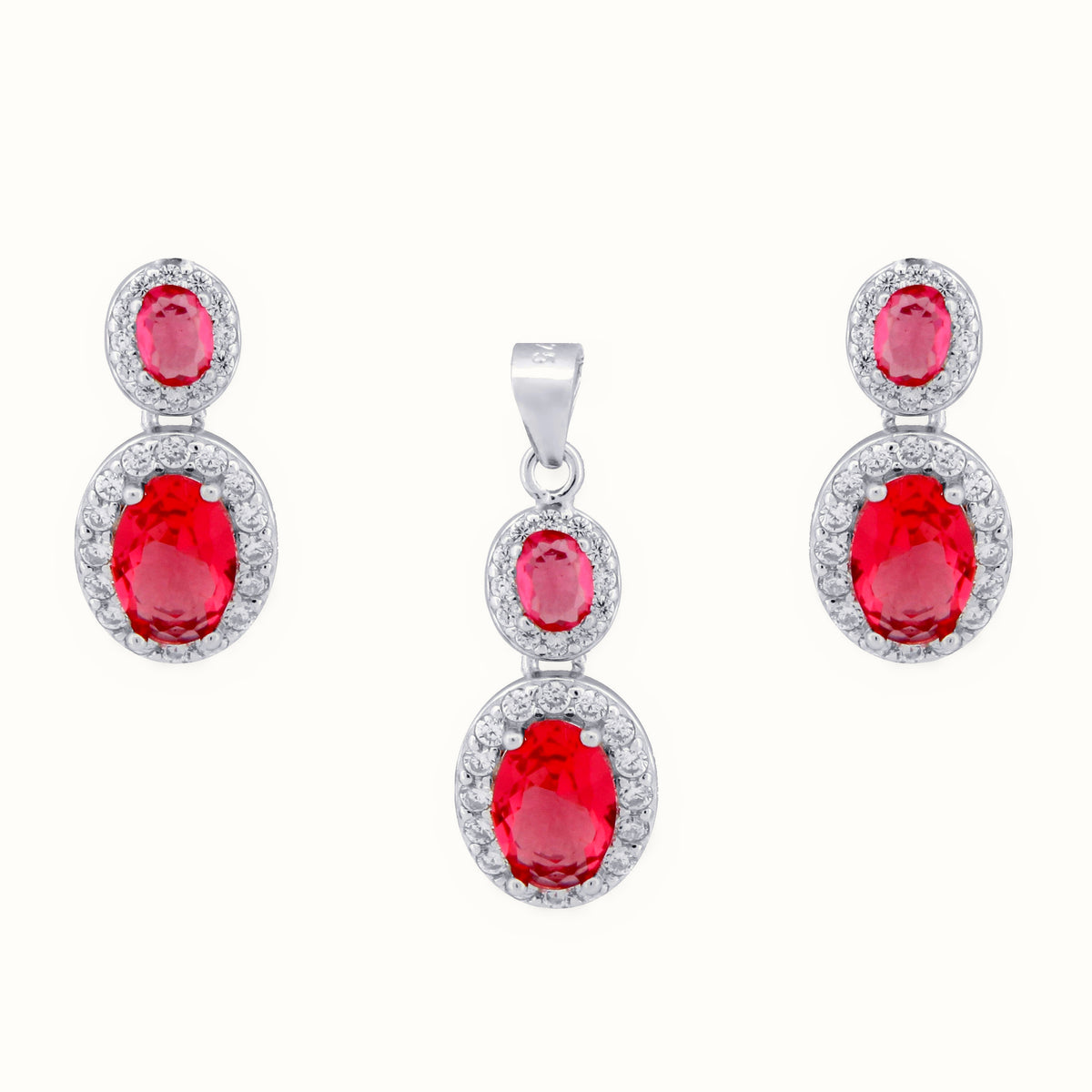 Sterling Silver Rhodium Princess Kate Ruby Centre CZ Earrings and Pendant Set – AEP001R
