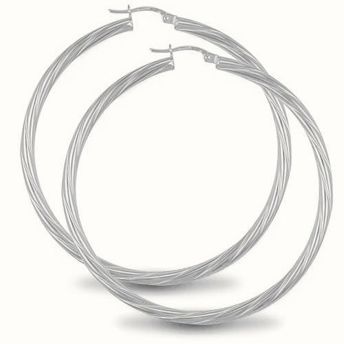 Sterling Silver 3mm round-tube twisted creole Hoop Earrings – AER001G