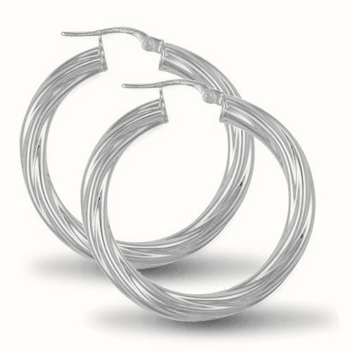 Sterling Silver 4mm round-tube twisted creole Hoop Earrings – AER002C