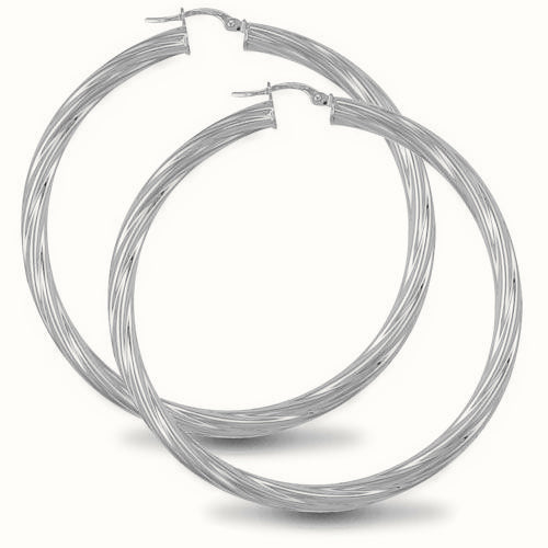 Sterling Silver 4mm round-tube twisted creole Hoop Earrings – AER002F