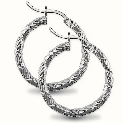 Sterling Silver Diamond Cut Twist Hoop Earrings – AER010A