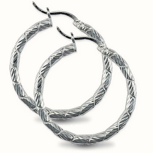 Sterling Silver Diamond Cut Twist Hoop Earrings – AER010B