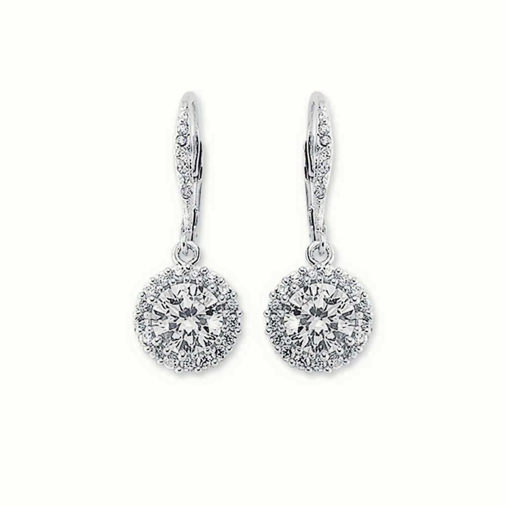 Sterling Silver CZ Set Halo Cluster Drop Earrings – AER132