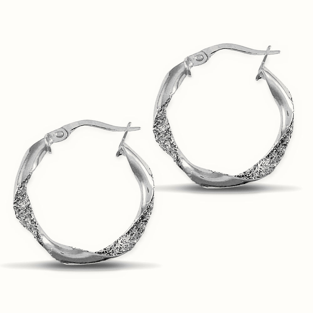 Sterling Silver Glitter Hoop Creole Earrings – AER134A