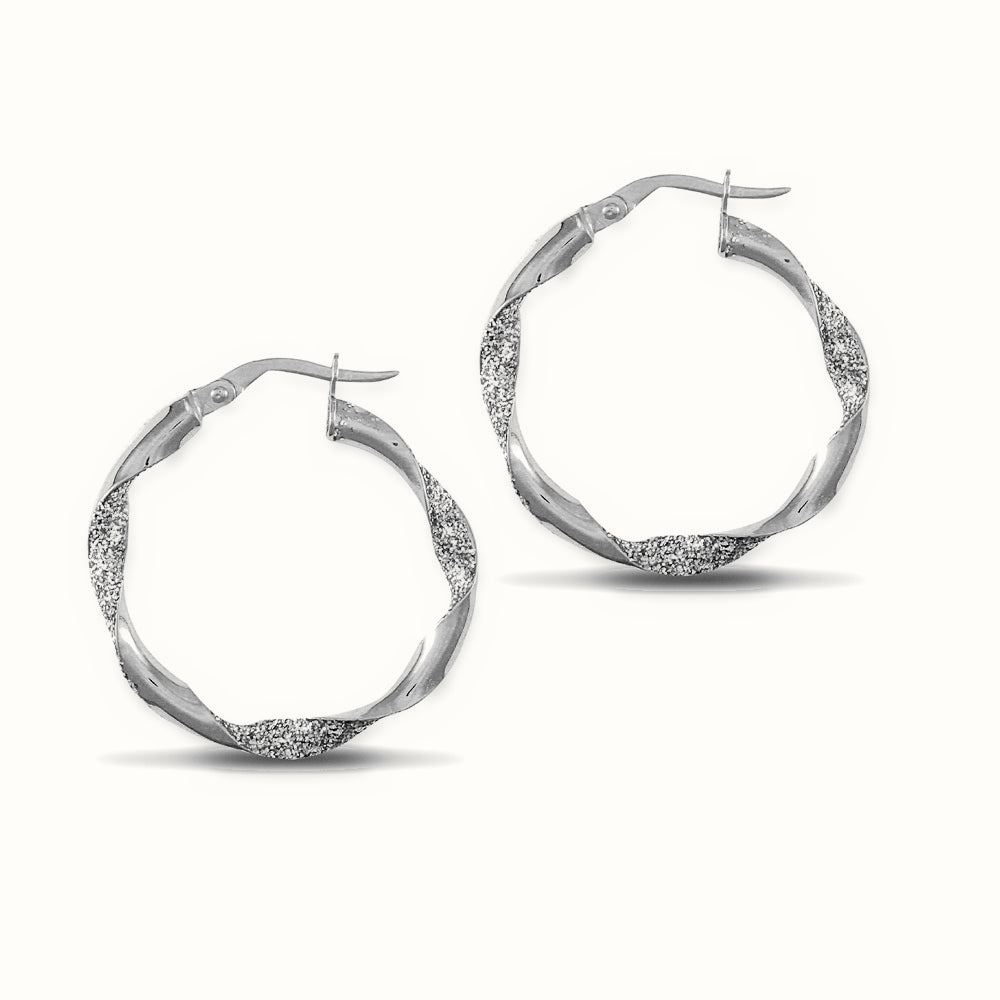 Sterling Silver Glitter Hoop Creole Earrings – AER134B