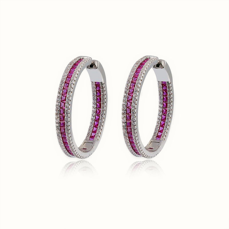 Sterling Silver Red & White CZ Set Hoop Earrings 18mm – AER150