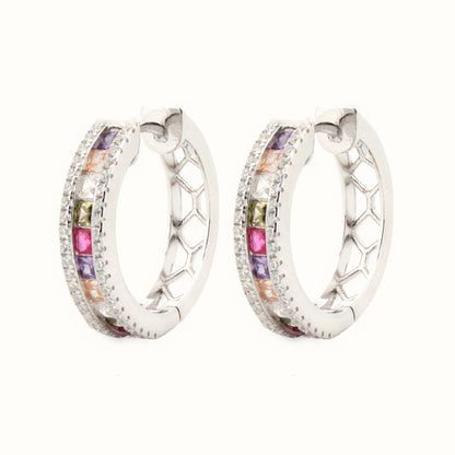 Sterling Silver Rhodium Plated Multri Col CZ Set Earrings – AER153