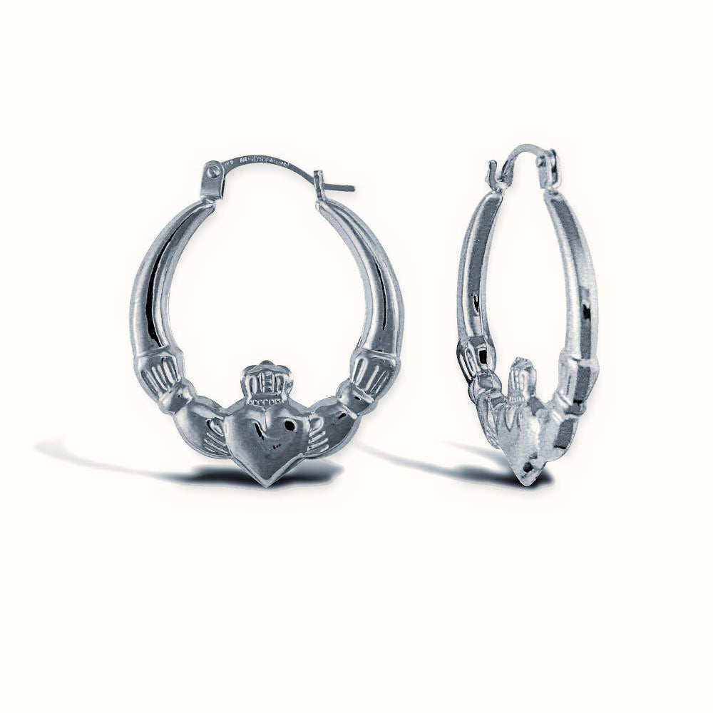 Sterling Silver polished Claddagh creole earrings – AER180