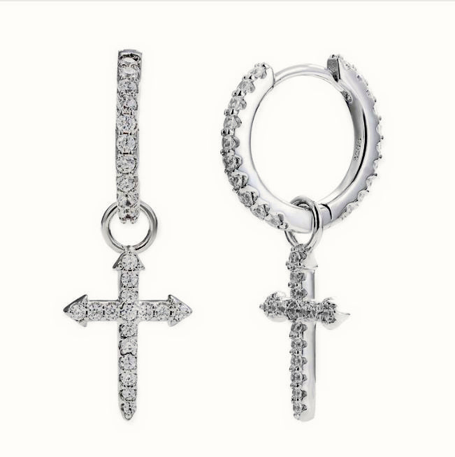 Sterling Silver CZ Set Cross Drop Earrings – AER182