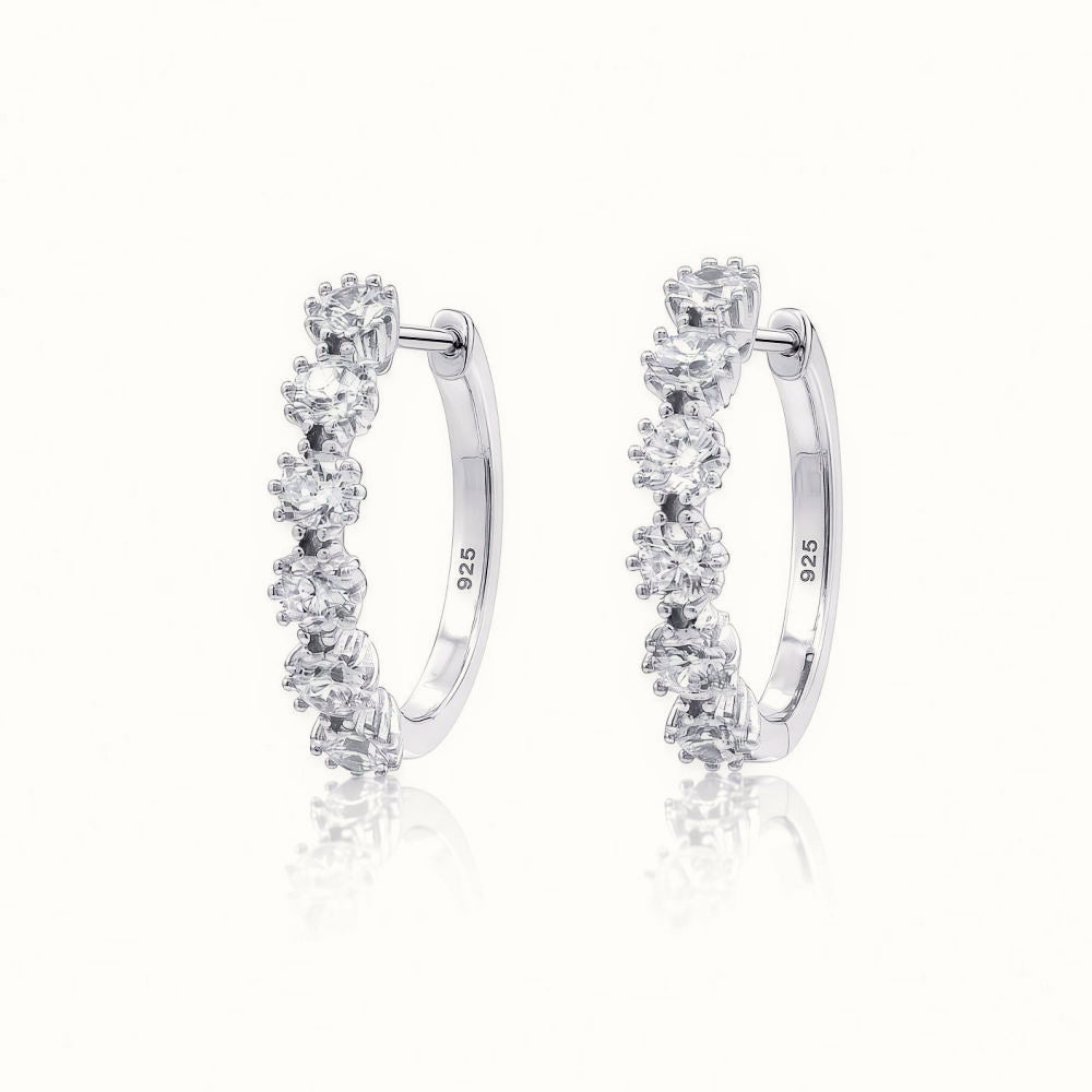 Sterling Silver CZ Set Hinged Hoops – AER184