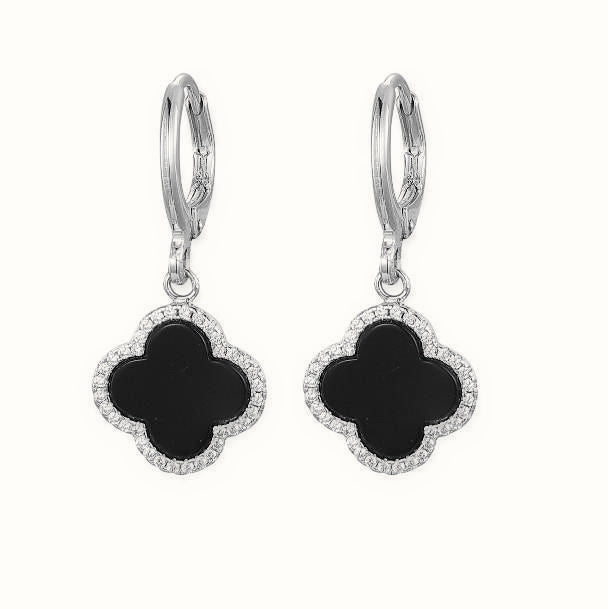 Sterling Silver CZ Black Clover Hoops – AER185