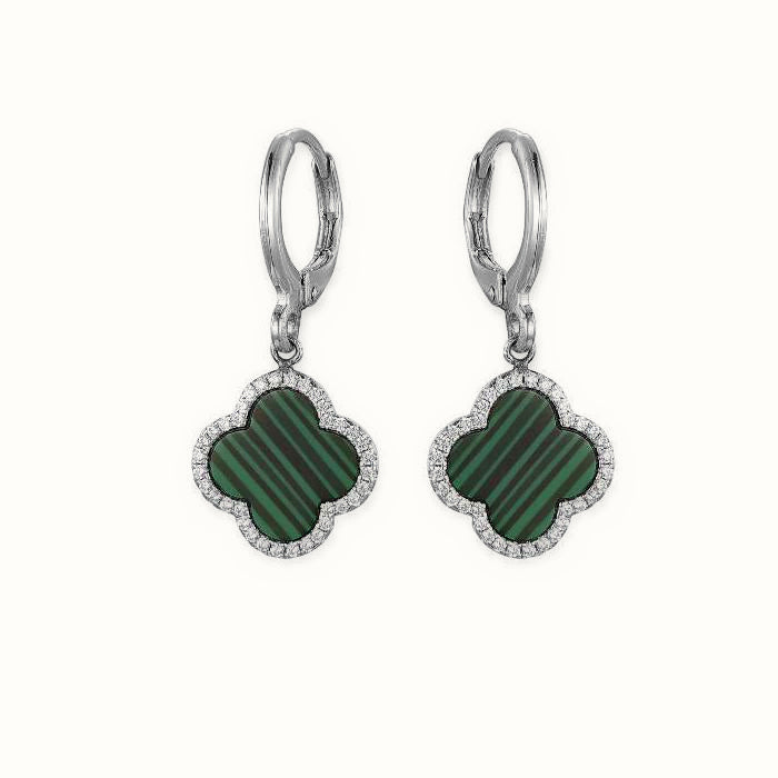 Sterling Silver CZ Green Clover Hoops – AER187