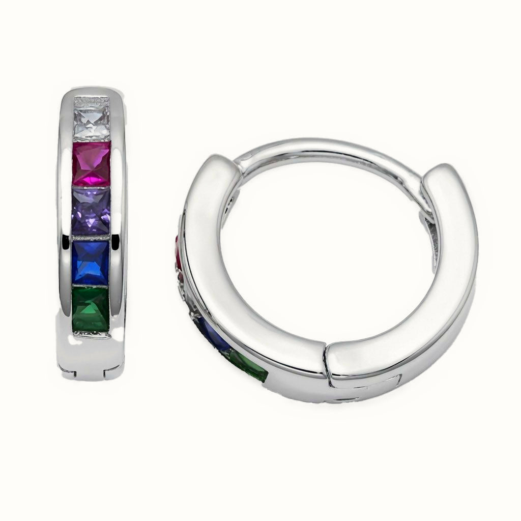 Sterling Silver Rainbow CZ Hoop Earrings – AER204