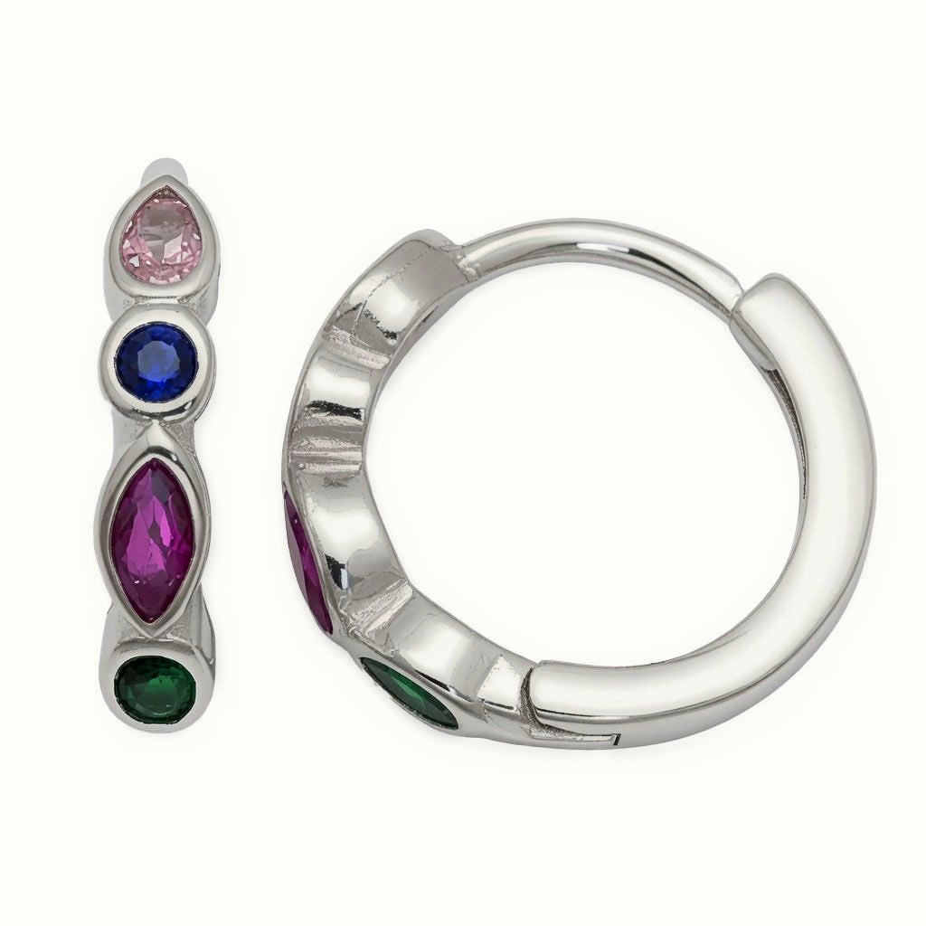 Sterling Silver Multi CZ Hoop Earrings – AER205