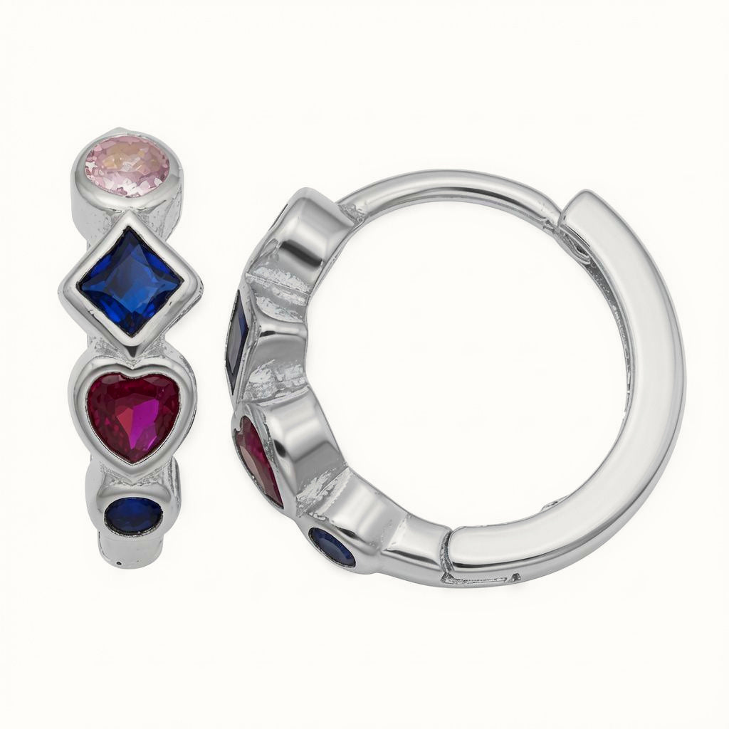 Sterling Silver CZ Heart Square Hoops – AER206