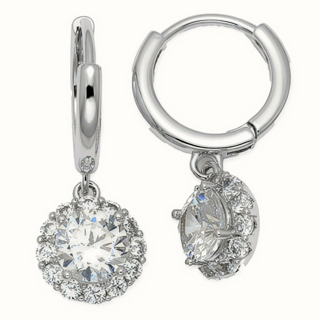 Sterling Silver CZ Oval Drop Hoop Earrings – AER210