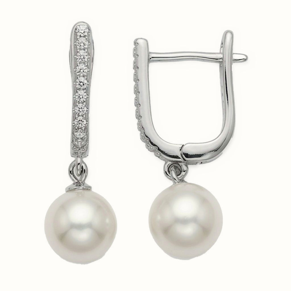 Sterling Silver CZ Pearl Drop Earrings – AER212