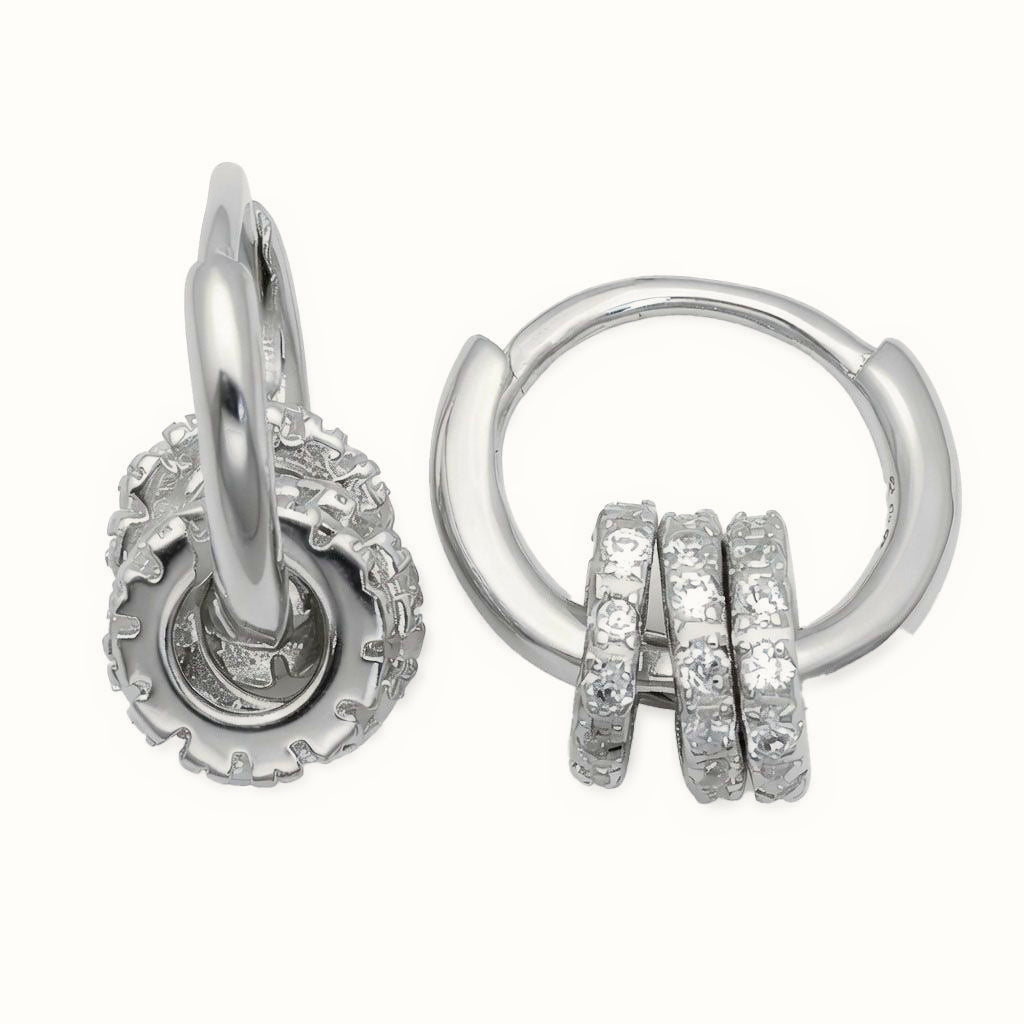 Sterling Silver CZ Gear Hoop Earrings – AER213