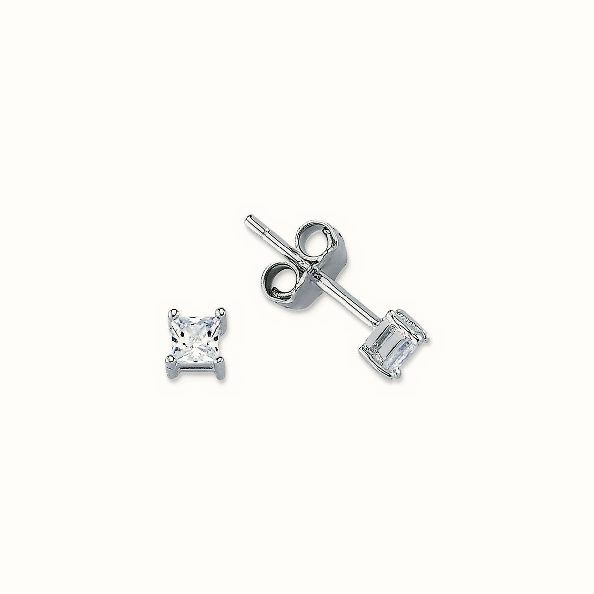 Sterling Silver 3mm CZ Set Stud Earrings Square – AES055