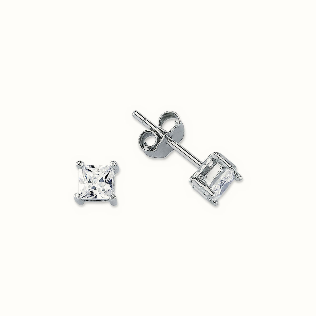 Sterling Silver 4mm CZ Set Stud Earrings Square – AES055A