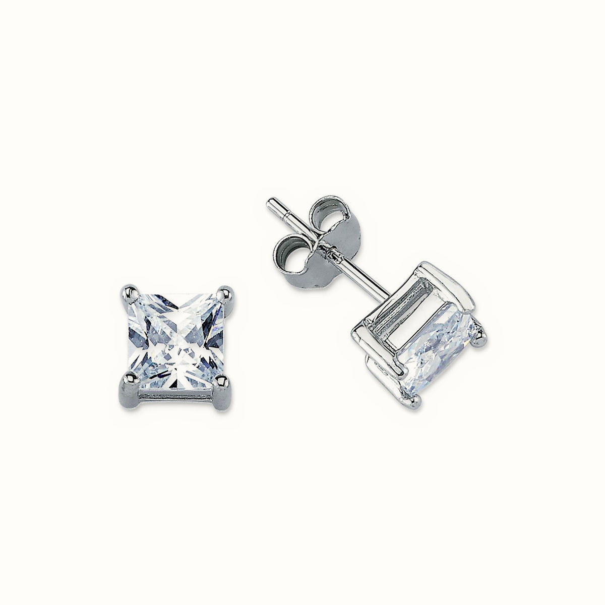 Sterling Silver 6mm CZ Set Stud Earrings Square – AES056A