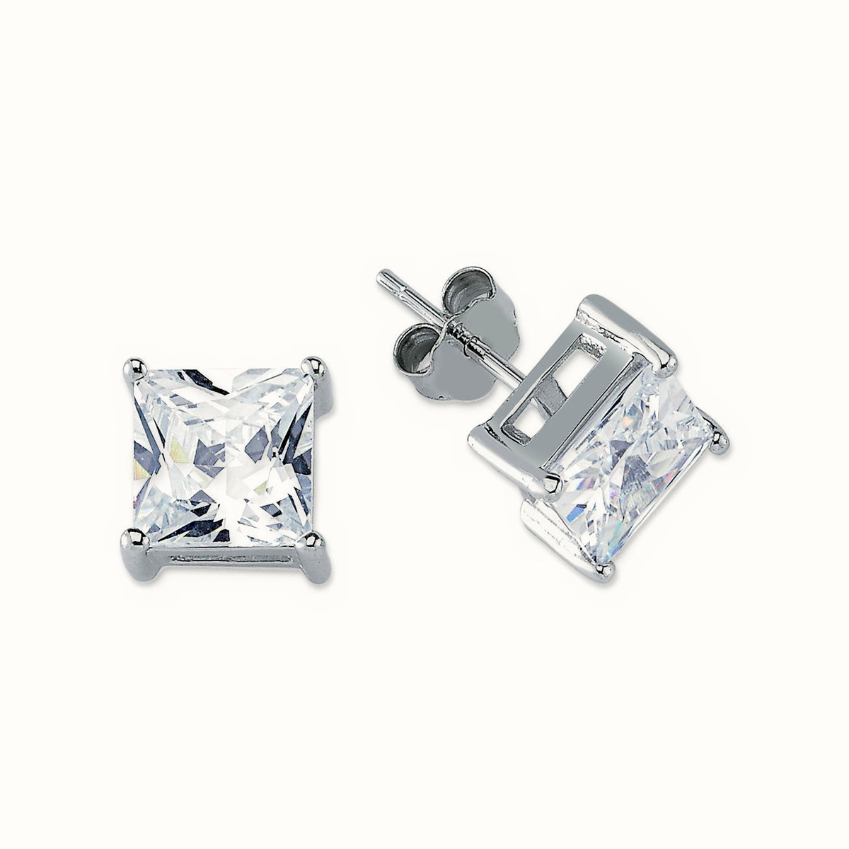 Sterling Silver 8mm CZ Set Stud Earrings Square – AES056C
