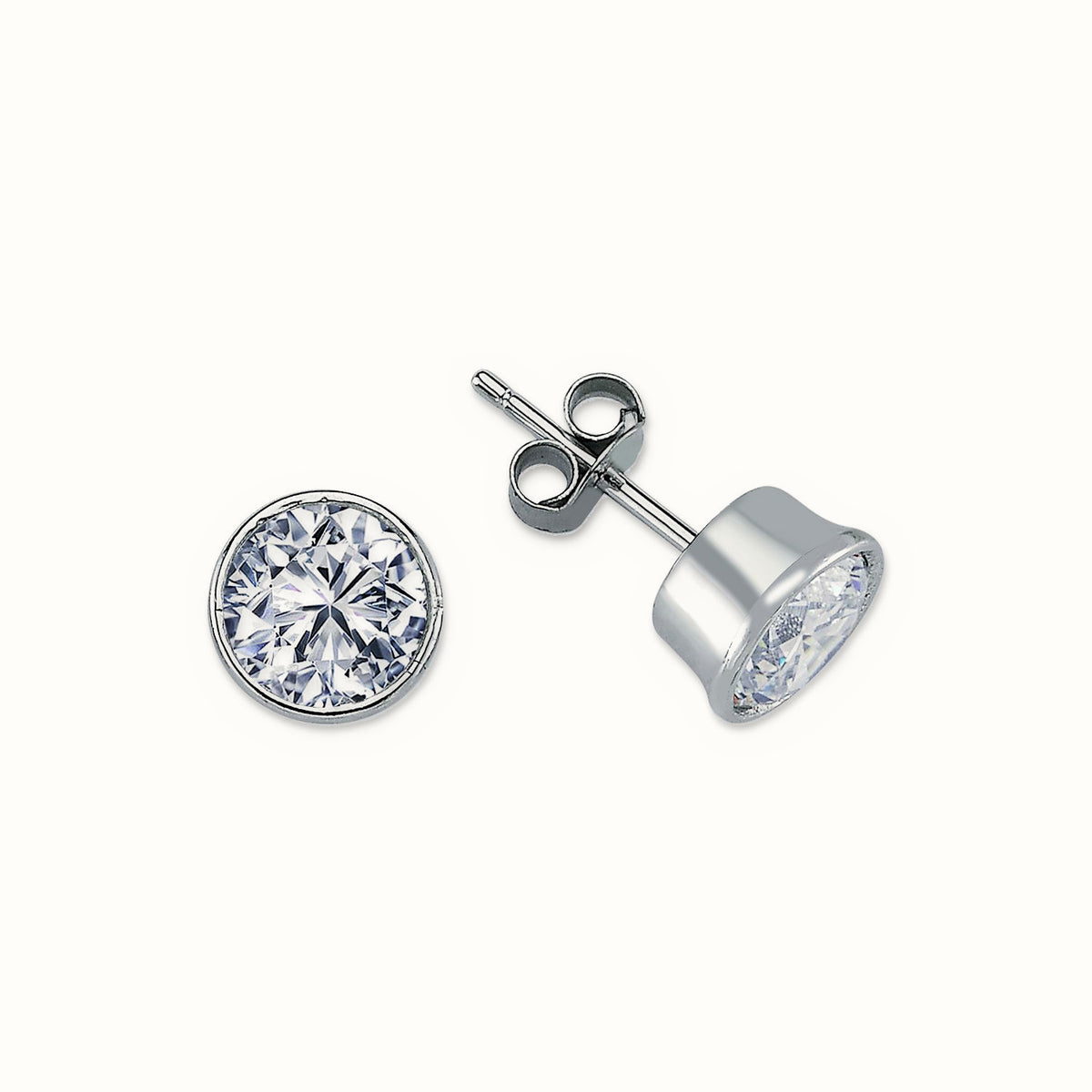 Sterling Silver 8mm CZ Set Rub Over Stud Earrings – AES113E