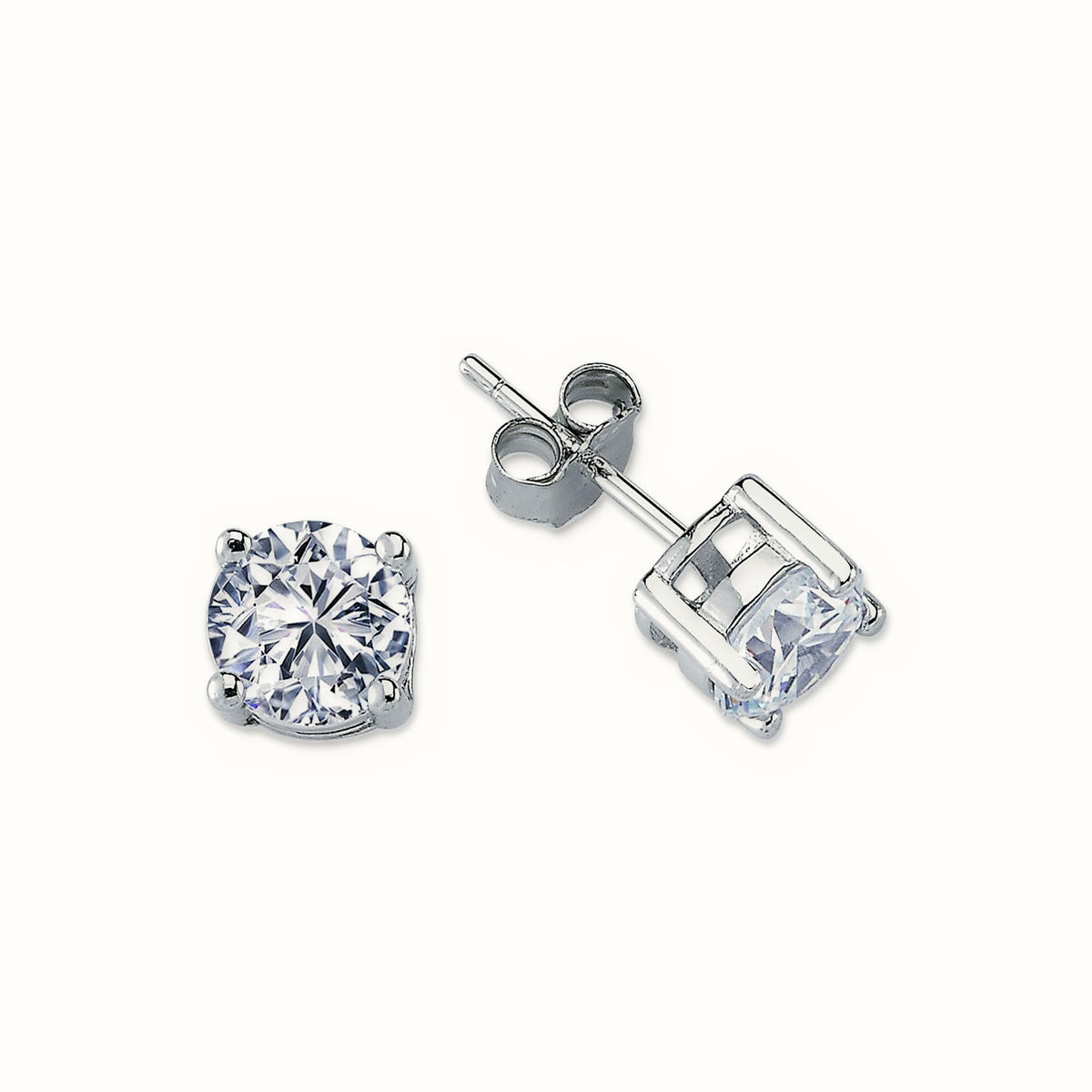 Sterling Silver 7mm Heavyweight CZ Set Stud Earrings Round – AES114D