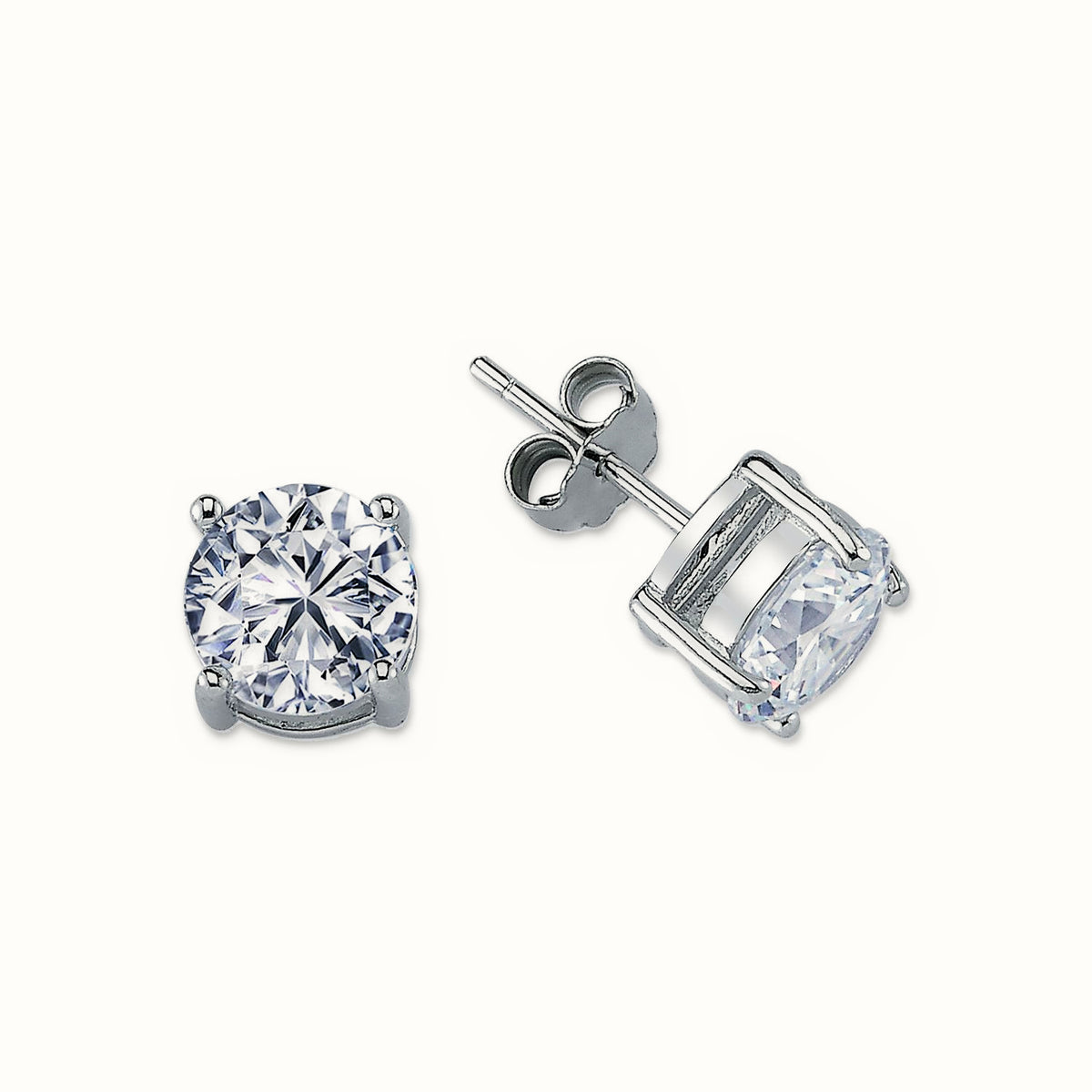 Sterling Silver 8mm Heavyweight CZ Set Stud Earrings Round – AES114E