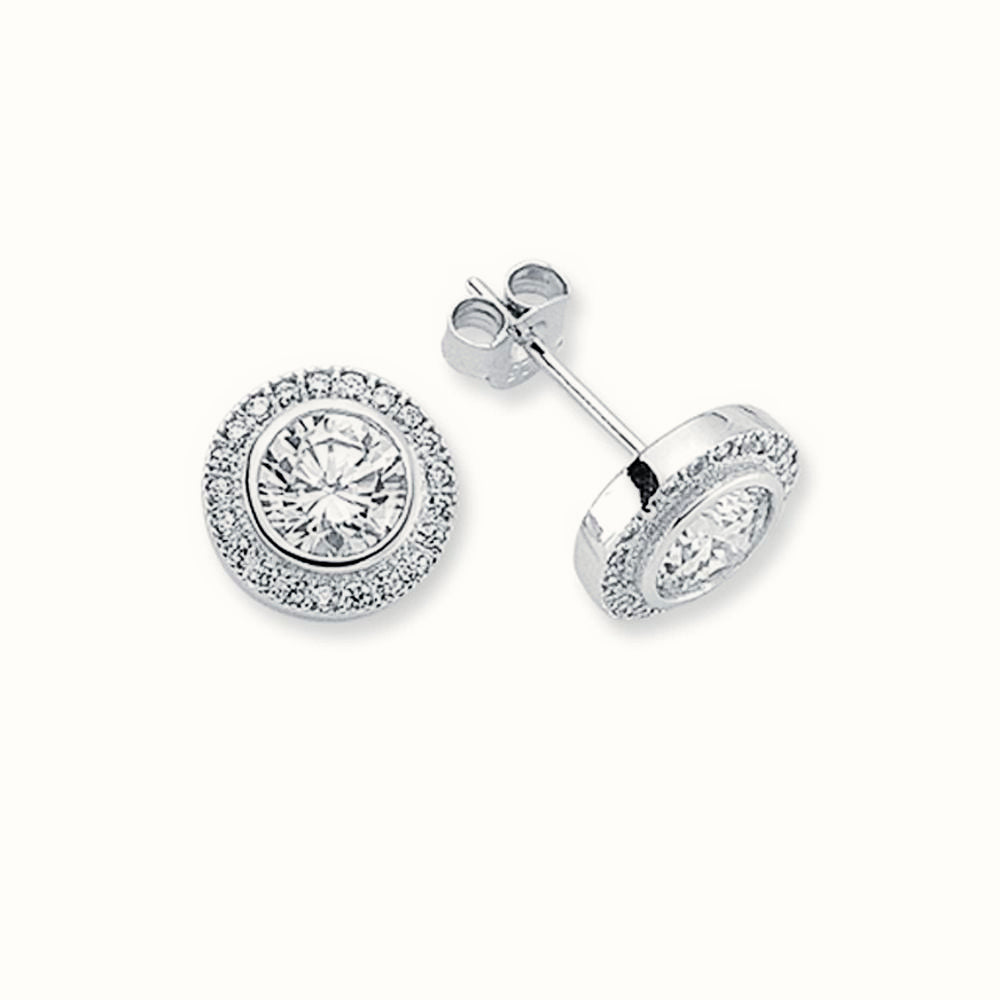 Sterling Silver 7mm CZ Set Solitaire Halo Stud earrings – AES117B