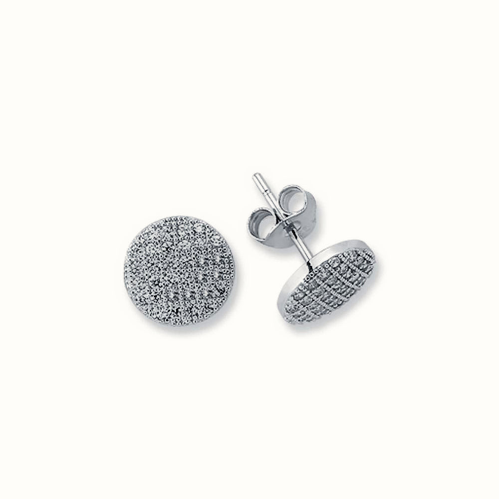 Sterling Silver CZ Pave Set Button Stud Earrings – AES121