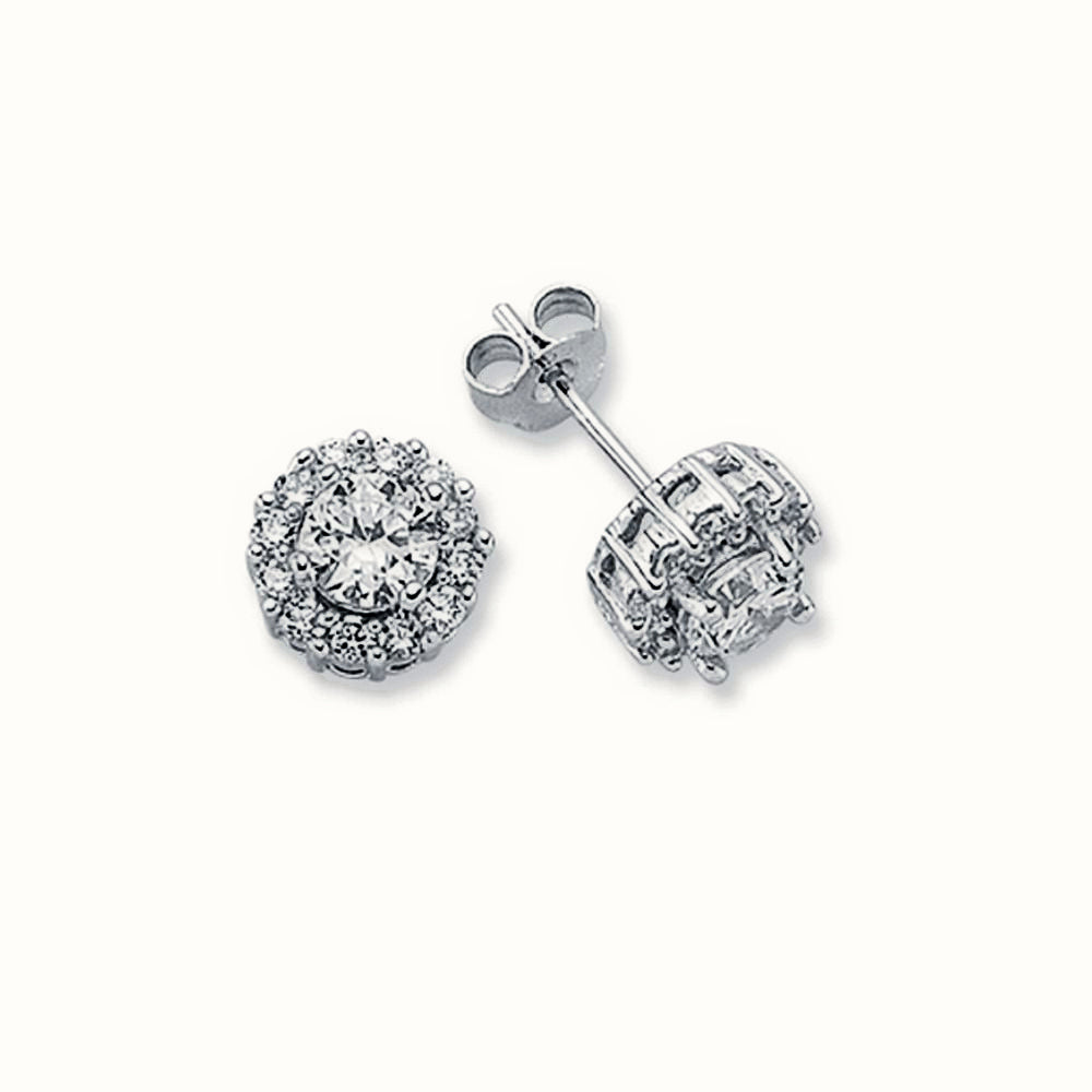 Sterling Silver CZ Set Round Cluster Stud earrings – AES122