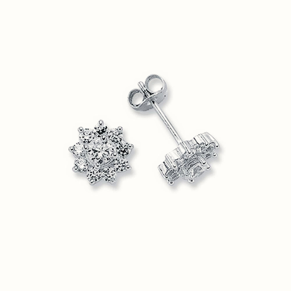 Sterling Silver CZ Set 10x1 Cluster Stud Earrings – AES123