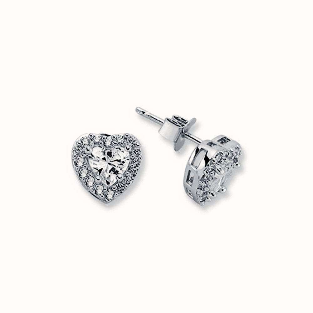 Sterling Silver CZ Set Heart Shape Cluster Stud earrings – AES124