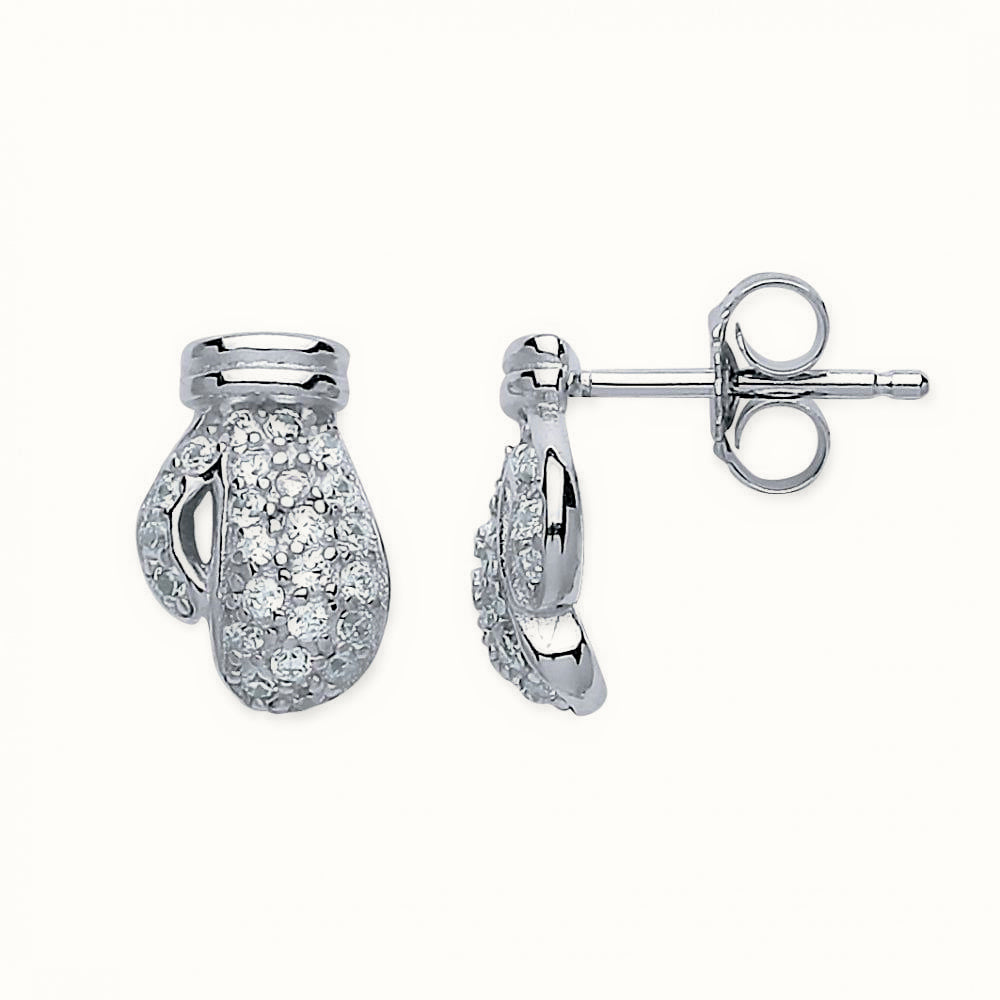Sterling Silver CZ Set Boxing Glove Stud Earrings – AES126