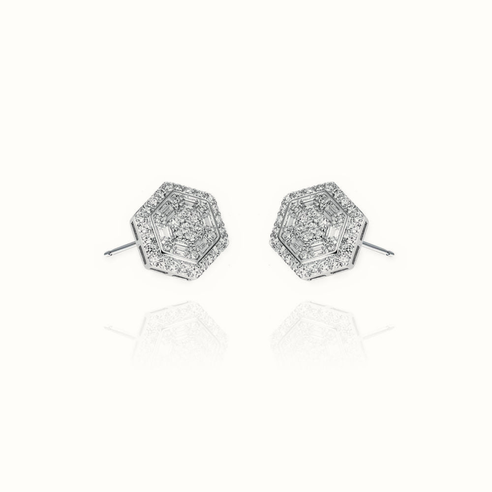 Sterling Silver CZ Brilliant and Baguette Cut Stud Earrings – AES129