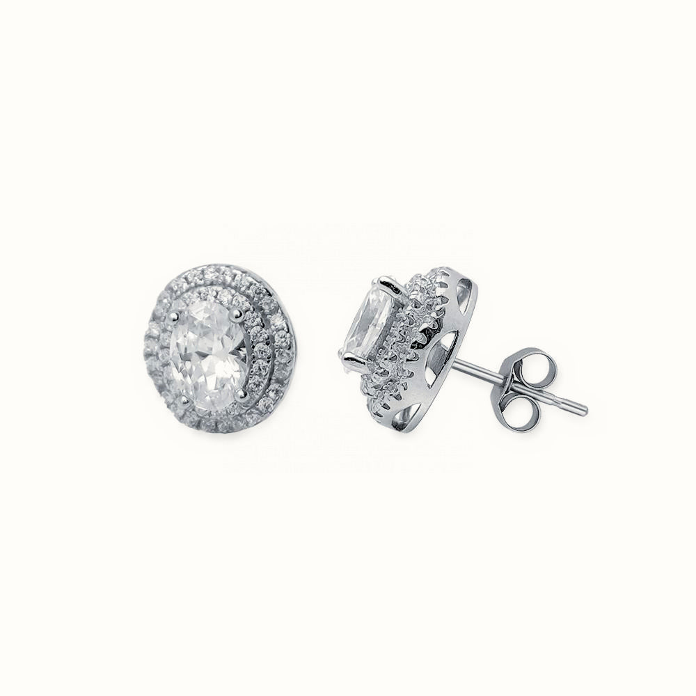 Sterling Silver CZ Set Halo Stud Earrings – AES134