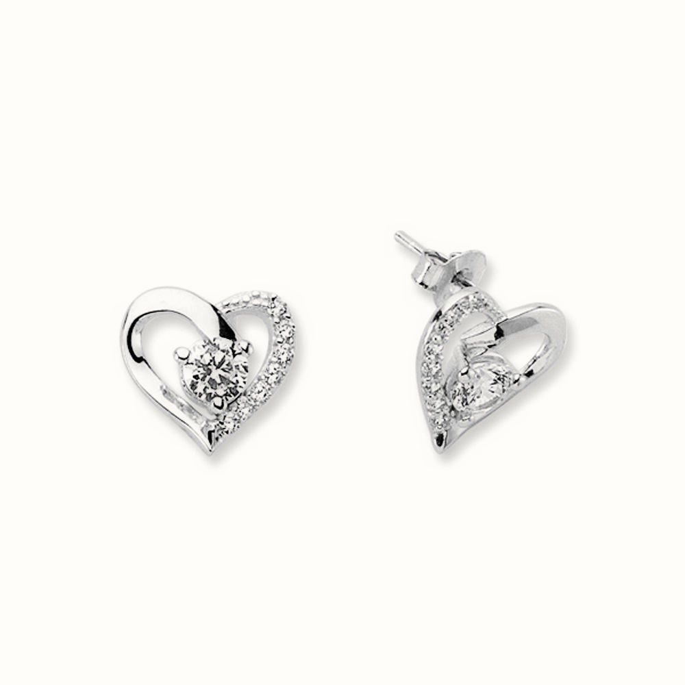 Sterling Silver CZ Set Heart Stud Earrings – AES138