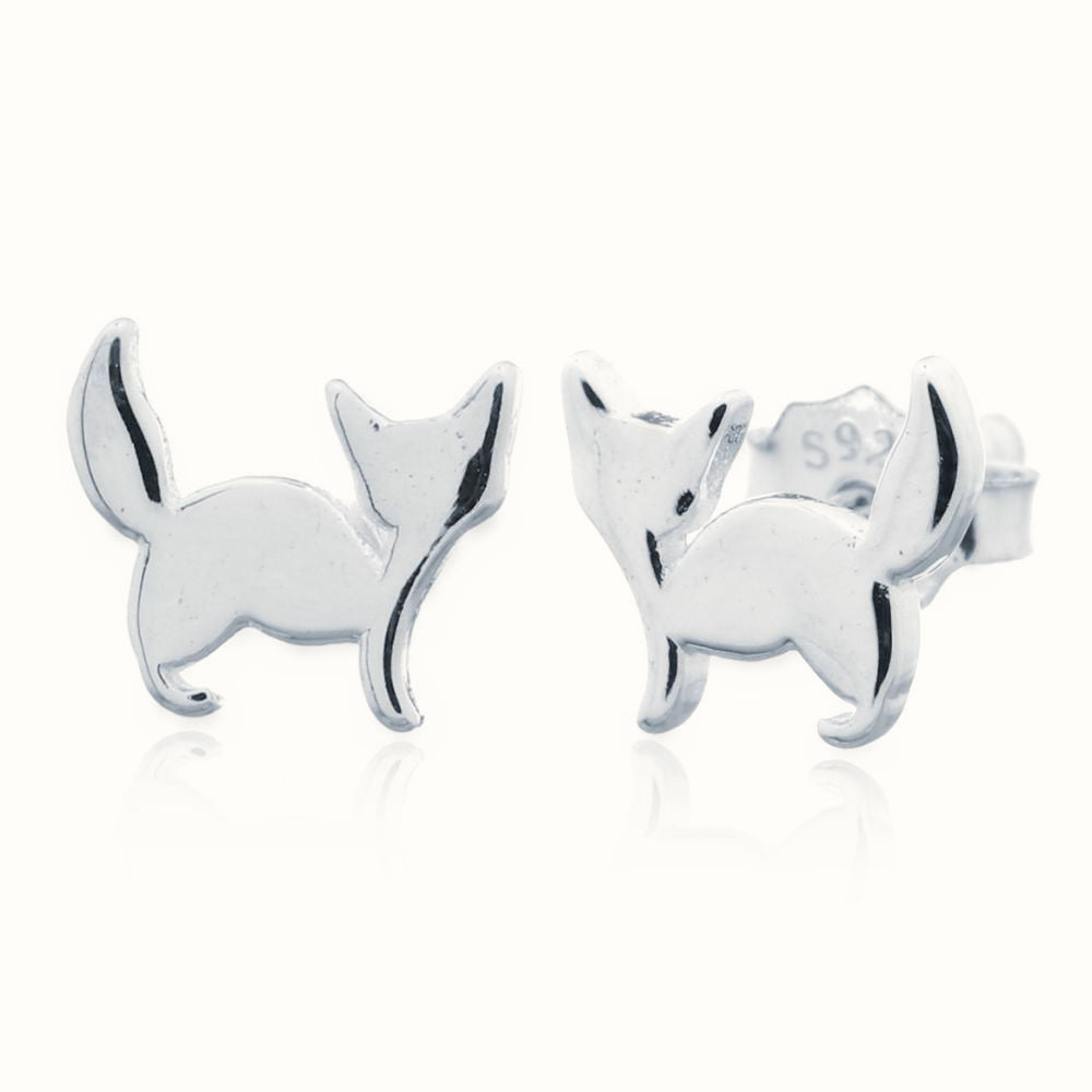 Sterling Silver Cat Stud Earrings – AES146