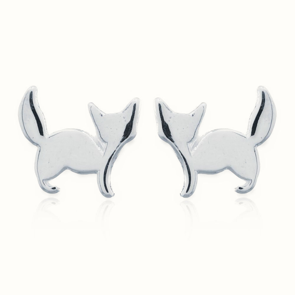 Sterling Silver Cat Stud Earrings – AES146
