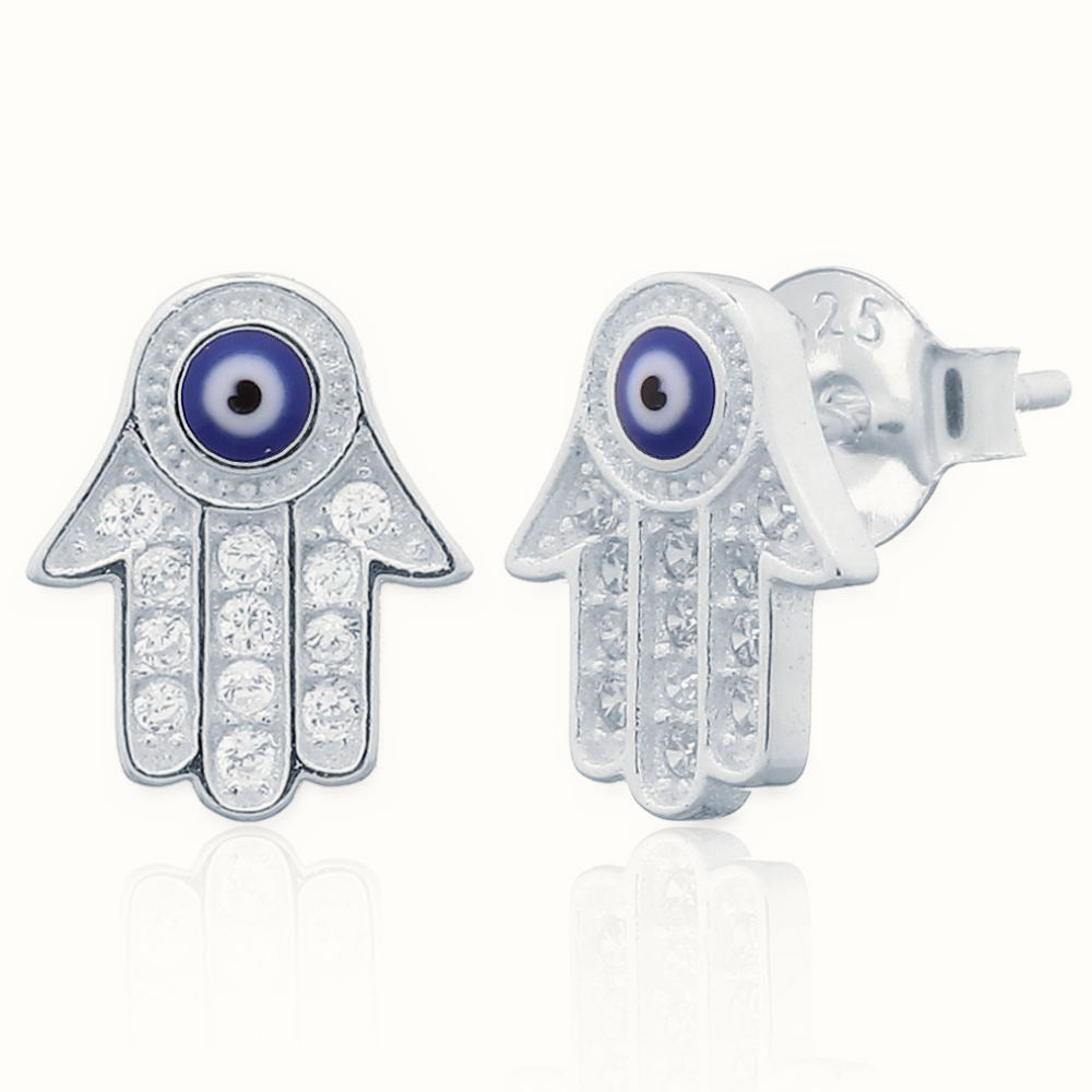 Sterling Silver CZ Set Hamsa Earrings – AES156