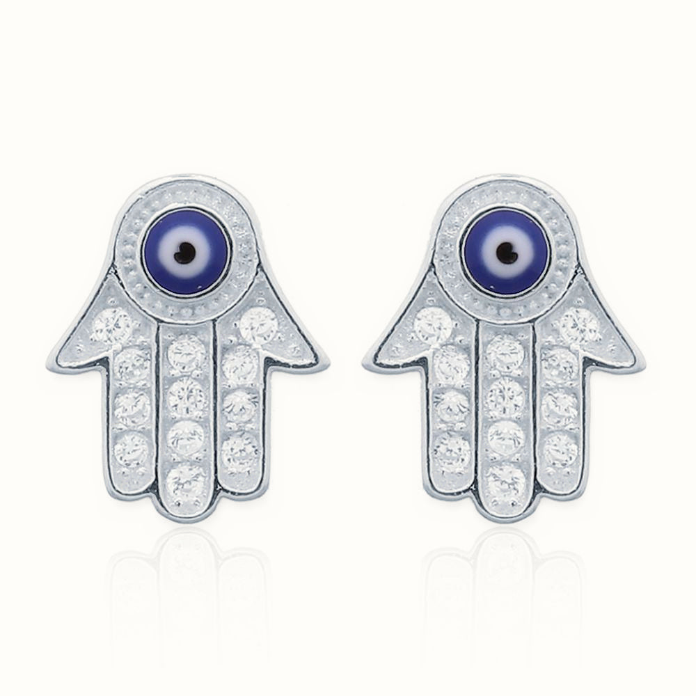 Sterling Silver CZ Set Hamsa Earrings – AES156