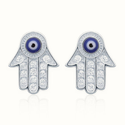 Sterling Silver CZ Set Hamsa Earrings – AES156