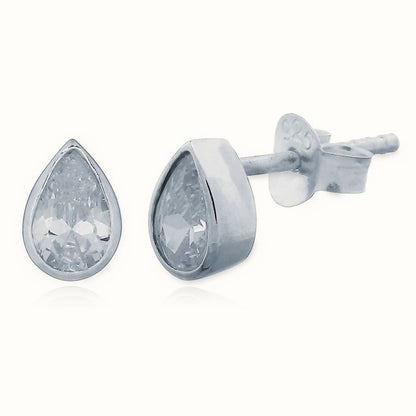 Sterling Silver CZ Set Tear Drop Stud Earrings – AES157