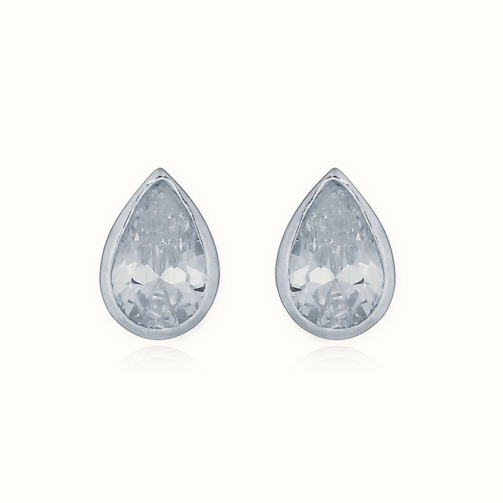 Sterling Silver CZ Set Tear Drop Stud Earrings – AES157